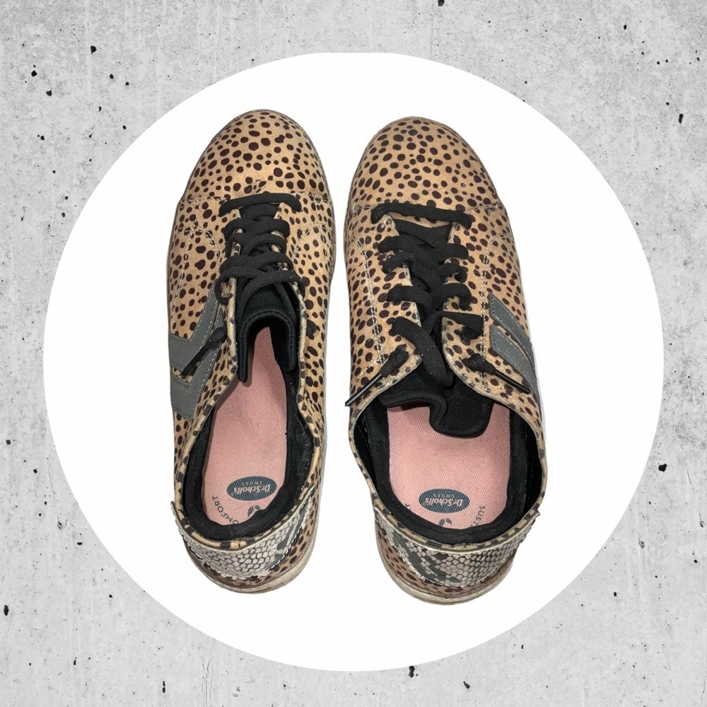 Dr. Scholl’s Tan/Brown Leopard w Gray & Black Accents Elastic Lace Sneakers Wm 9 - Picture 6 of 8